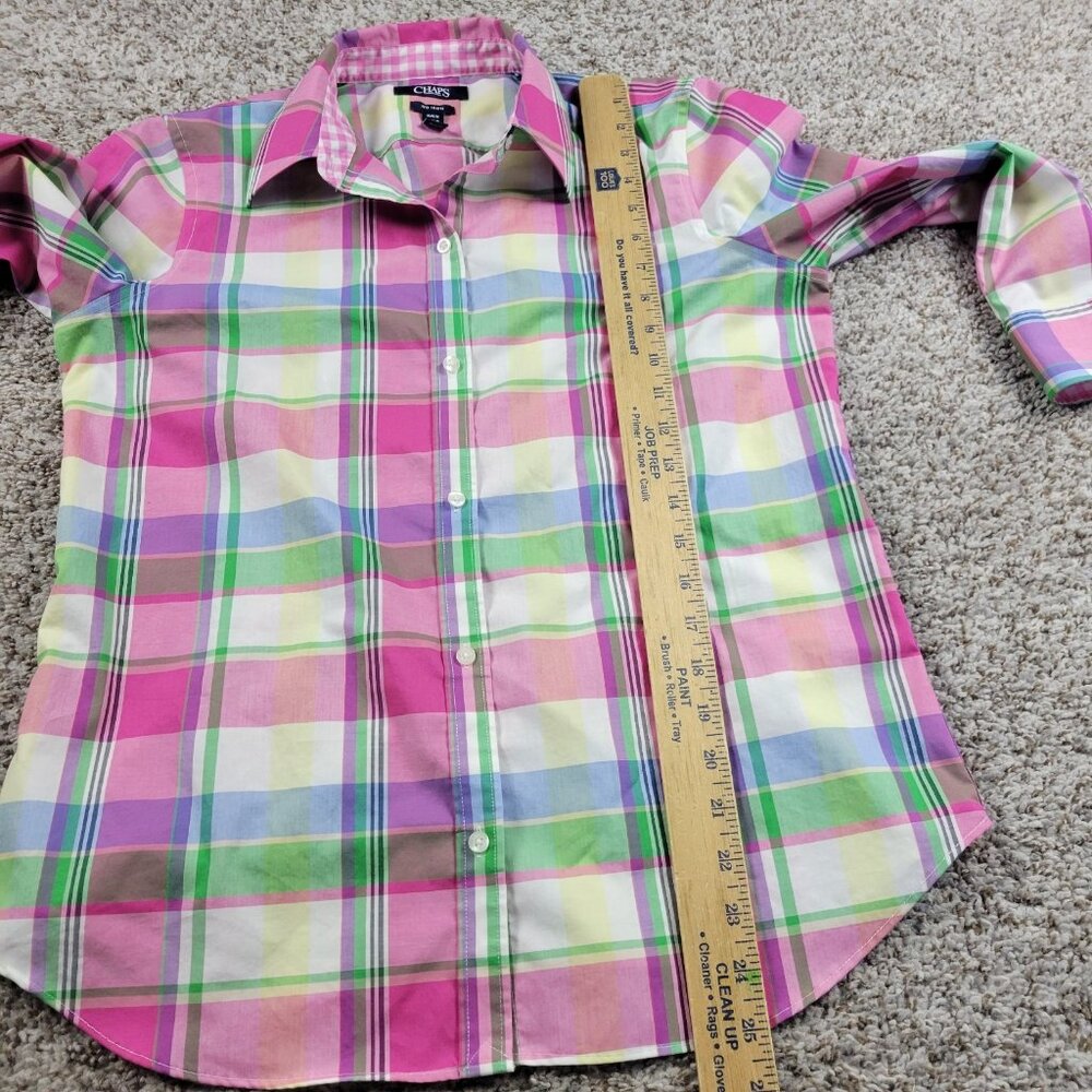 Chaps Shirt Womens Medium Plaid Button Up 3/4 Sleeve - Picture 5 of 7